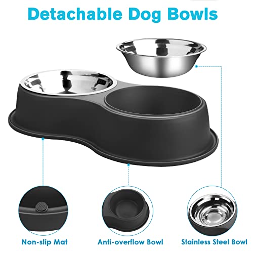 Epetslove Stainless Steel Dog Bowls Double Non-Slip Dog Water and Food Bowl | Pet Feeder Bowls, Dog Dishes, Raised Feeding Design, Double Bowls Set, For Puppies, Medium Dogs and Cats, Outdoor / Indoor - color: 1.Black, size: Medium-18oz