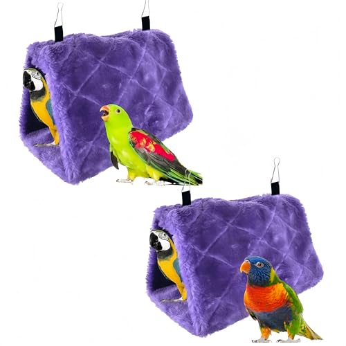 2 Pack Warm Bird Nest House Bed Hanging Hammock Toy Sleeping Bed Plush Hanging Snuggle Cave Happy Hut for Pet Parrot Parakeet Cockatiel Conure Cockatoo African Grey Macaw(Purple) - color: Purple