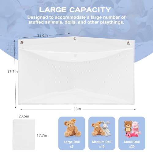 Large Corner Stuffed Animal Storage, White Wall Hammock Toy Net, Gift | Baby Plush Toy Holder, Hanging Display for Nursery, Space-saving Organizer for Kids' Bedroom - color: White, size: 1PCS