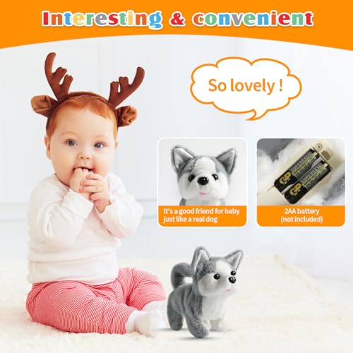 KSABVAIA Plush Husky Toy Puppy Electronic Interactive Dog - Walking, Barking, Tail Wagging, Stretching Companion Animal for Kids Toddlers - color: Husky Dog
