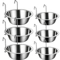 6 Pack Hanging Dog Kennel Bowls, No Spill Crate Water Bowl Food Feeder for Cage Removable Coop Cup with Hook Holder for Puppy Small Cat Ferret Rabbit Stainless Steel Dogs Dish 10 & 20oz