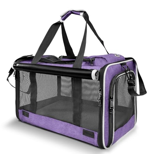 GAPZER Carrying Bag Yorkie Dog Travel Kennel Ventilated Soft Pet Carrier | Privacy Protection Big Kitten Car Travel Cloth Carry Bag up to 20 lbs, Small Animal Portable Mesh Kennel Cage for Vet Visits - color: Purple