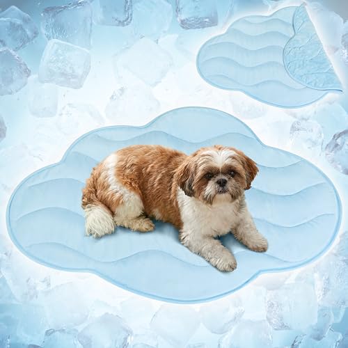 PetAmi Dog Cooling Mat, Cloud Shape, Pet Pad with Cooling Nylon & Soft Fleece, Q-Max > 0.4 Reversible All Season Blanket for Dogs & Cats, Medium 38x48 in, Light Blue - color: Light Blue, size: Medium