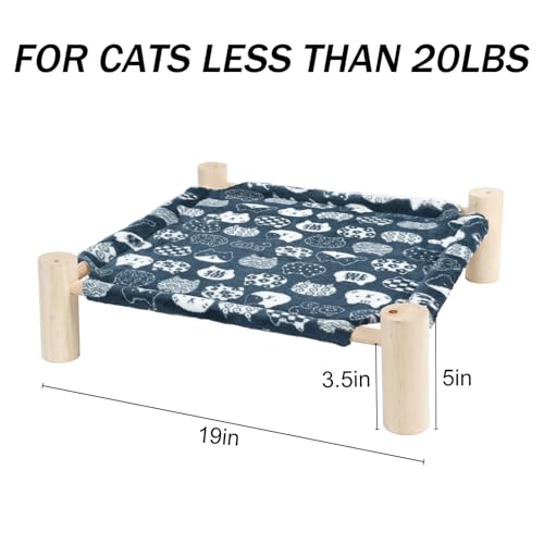Patas Lague Cat Hammock Bed Small Eleveted Dog Bed 19x19 in Blue | Brethable Wooden Pet Bed, Rabbit Cot, Outdoor Cat Furniture For All Season - color: Blue
