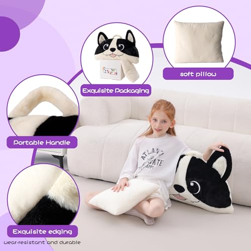 70" 4.2lbs Kids Sleeping Bag with Pillow Black Dog Toddler Nap Mat | Sleep Sack 2-in-1 Sleeping Mat& Blanket Washable Roll-Up w/ Handle For Daycare Kindergarten Thick Soft & Portable In Gift Box - color: Dog-White