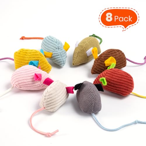 8Pcs Catnip Cat Mice Toys Interactive Mouse Cat Toy for Indoor,Adult & Kitten Cat Toys for Playing, Chewing & Teeth Cleaning