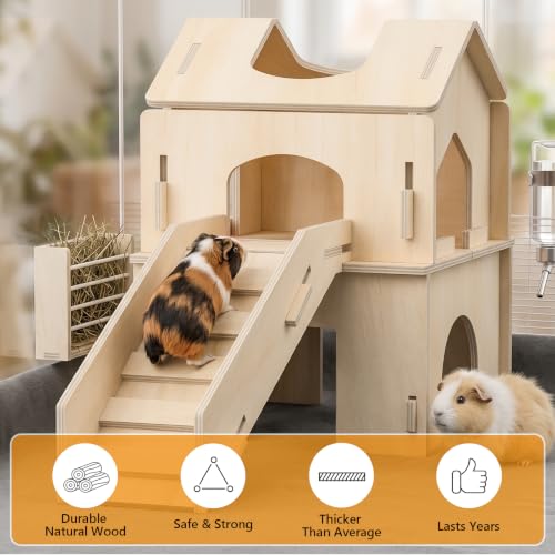 XiaZ Guinea Pig Hideout, Large Wooden Guinea Pig Castle with Stair, Detachable Double-Decker Small Animal House,Habitat Hideout for Dwarf Rabbit, Hamster, Chinchilla - size: style2:11.8 x 11.8 x 15.7 inches