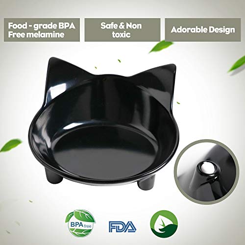 Pets Dog Cat Food Bowl – Non-Slip Wide, Shallow Pet Dish for Whisker Fatigue Relief, Safe for Puppies & Rabbits - color: Black+Grey