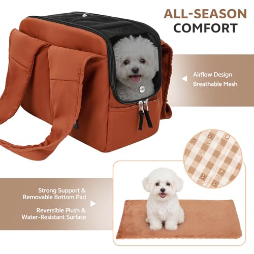 Dog Purse Carrier for Small Dogs and Cats, Soft-Sided Pet Tote Bag with 6 Large Pockets, Collapsible Travel Puppy Carrier, Fits Pets up to 16 lbs (Caramel, 17.5" L x 8" W x 12" H) - color: Caramel, size: 17.5"L x 8.0"W x 12.0"H