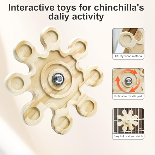 Chinchilla Chew Toys, Natural Wooden Rotating Teeth Grinding Toys, Hanging Chinchilla Cage Accessory and Hamster Exercise Chew Toy for Rabbit, Rat, Bunny, Guinea Pigs, Squirrels
