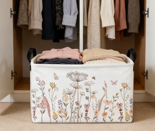 Essme Rectangular Flower Basket, Storage Bins Organizer with Handles for Girls Room Decor, Gift Basket,Shelf Basket.(Beautiful Flowers) - color: Beautiful Flowers