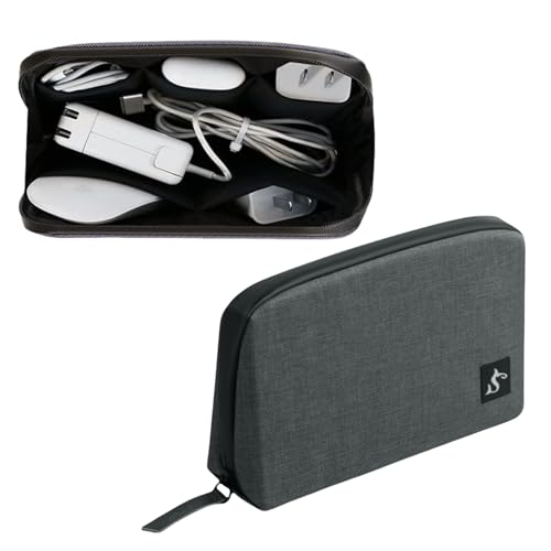 Small Electronics Organizer Travel Case, Cord and Cable Tech Bag Pouch | Compact soft tech Bag pouch for cables cords chargers earbuds and slim power bank water-resistant for travel, cruise and work - color: Grey, size: Small