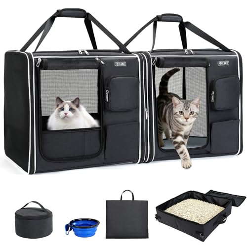 Lekereise Large Cat Carrier Soft Sided, 28" x 13" x 13", Large cat Travel Carrier for 2 Cats with Zipper Locks for Moving Across The Country(No Hammock), Foldable for Storage, Black - color: Foldable Black