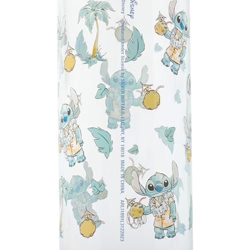 Silver Buffalo Disney Lilo and Stitch Hawaiian Shirt, Water Bottle, 28oz | Lei and Coconut Drink, Tropical Vibes Pattern, Includes Screw-On Lid, 0.83 Liters - color: Lilo and Stitch in Hawaiian Shirt Pattern, size: 28 Ounces