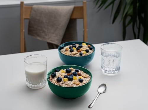 KooK Soup Bowls, Cereal Bowl, Ceramic, Bowls for Kitchen, Microwave, Dishwasher and Freezer Safe, Porcelain Dishes for Pasta, Salad, Oatmeal, Deep Interior, 20 oz, Set of 6, (Hunter Green) - color: Hunter Green, 6 Pack