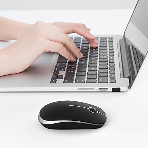 VssoPlor Wireless Mouse, 2.4G Slim Computer Laptop Mouse, Black and Silver | Portable Mouse, Plug & Play USB Nano Receiver, Quiet Silent Optical Mice for Notebook, PC, Laptop, Computer, Windows, Mac - color: Black and Silver