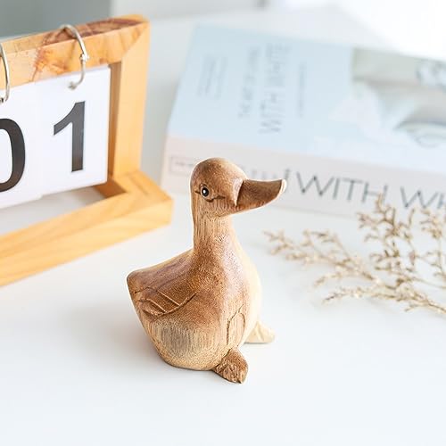Hand Carved Wooden Duck Figurine, Handmade Duck Statue, Rustic Farmhouse Home Decor, Wooden Animal Sculpture, Unique Gift for Duck Lovers (Duck Natural Color) - color: Duck Natural Color