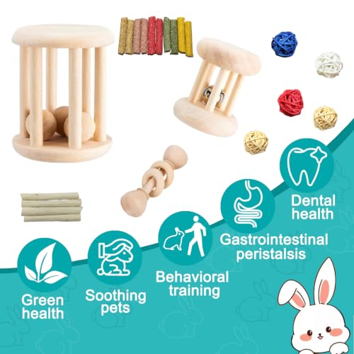 QWR 23 PCS Natural Wooden Rabbit Toys,Safe Bunny Chew Toys for Teeth,Grass Timothy Sticks,Sweet Bamboo,Guinea Pigs Teeth Grinding Toys for Chinchillas, Hamsters & Small Animals - Indoor & Outdoor - size: 23PCS