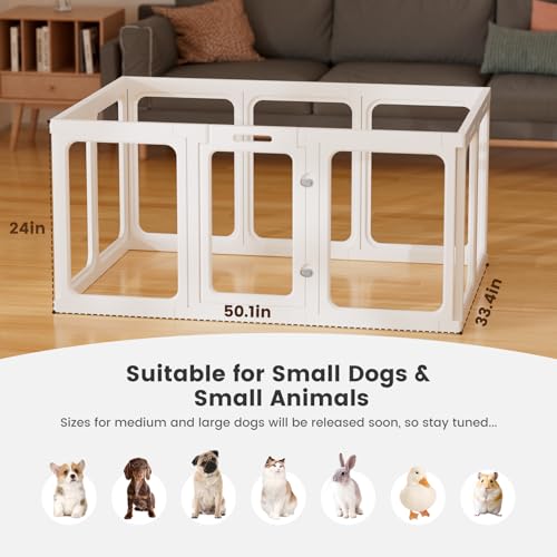 Clear Acrylic Dog Playpen - 50 x 33.4 Inch, 24" H 10 Planes Transparent Dog Fence Indoor, Sturdy Pet Pen for Puppy/Small Dog/Rabbit/Pig, Easy Assemble & Cleaning Plastic Whelping Box Enclosure, White - color: White