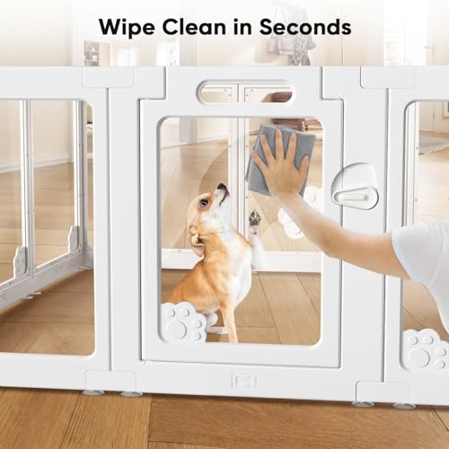 24“ Acrylic Clear Dog Play Pen Indoors 10 Panels, Puppy Playpen with Door for Small Dogs Puppies, Transparent Plastic Pet Playpen Cage Fence Crate Kennel for Cat Kitten Rabbit Bunny Ferret etc | 360° Visibility, Modern Look, Easy Wipe-Clean Surface, Scrat