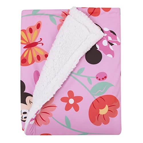 NoJo Disney Minnie Mouse Springtime Flowers Pink Orange, Green, and White Super Soft Sherpa Baby Blanket - color: Minnie Mouse - Springtime Flowers