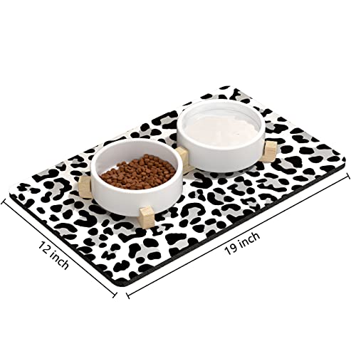 Rnivvi Dog Food Mat, 12" x 19" Leopard Absorbent Dog Cat Bowl Mat for Food and Water, Cute Anti-Slip Rubber Pet Feeding Rug Protect Floors, Puppy Placemat for Feeding & Watering Supplies, Leopard - color: White Leopard, size: 12"x19" (Regular)