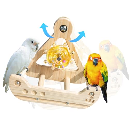 Bird Stand Perch Toy,Interactive Rocking Parakeet Toy and Perch, Wooden Exercise Wheel Cockatiel Toy, Intelligence Puzzle Enrichment Toys,Bird Playground Play Stands for Conure Budgie(C) - color: D