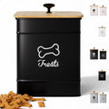 Dog Treat Container with Airtight Bamboo Lid, 5"W x 7"H, 7 Cup Capacity | Fits Most Popular Treats, 7 Cups Capacity, Airtight Bamboo Lid, Easy Open Metal Lid Handle, Dent-Resistant Durable Metal - color: Black - Small