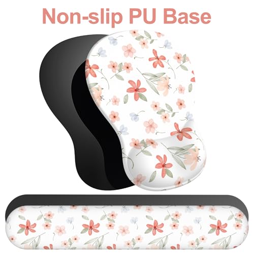 Ergonomic Mouse Pad with Wrist Rest and Keyboard Wrist Rest, Gel Mousepad and Wrist Rest for Computer Keyboard, Pain Relief, Non-Slip PU Base, Mouse Pad with Wrist Support for Gaming, Orange Flowers - color: Pink Flower