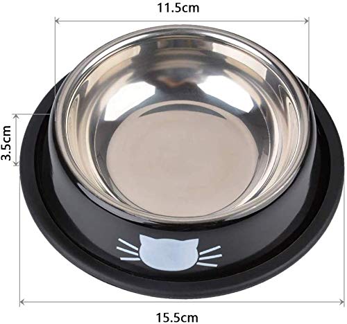 3 PCS Cat Bowls, SUOXU Stainless Steel Pet Bowls Non-Skid Base Leak-Proof Cats Food Bowl, Metal Cat Feeding Bowls for Cats - color: Black*2/red