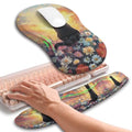 Hokafenle 2in1 Combination, Wave Keyboard Wrist Rest and Ergonomic Curvature Mouse Pad Wrist Support for Relieve Wrist Pain, Filled with Soft Cushion Memory Foam, Wishing Cat - color: Wishing Cat