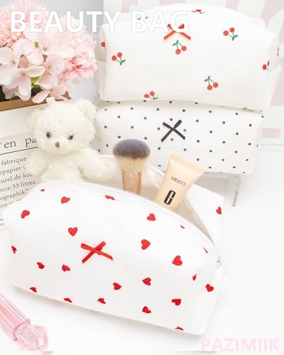 PAZIMIIK Cozy Makeup Bag for Women,Zipper Cosmetic Pouch,Gauze Heart | Soft Cosmetic Organizer for Makeup,Skincare,Toiletries,Daily Beauty Essentials,Purse,On-the-Go,Bridesmaid Gifts - color: Gauze Heart