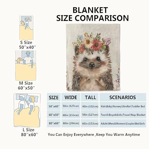 Cute Hedgehog Blanket Cuddly Pastel Throw Blankets,Gifts for Kids Woman Adult,Lightweight Soft Fleece,Animal Floral Crown Design,for Sofa Couch Bed Room Modern Artistic Decor 40x50in - color: Hedgehog, size: 40x50in