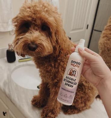 Dood Woof Dog Detangler Spray - Dematting Leave-in Conditioner for Doodles - Goldendoodle Labradoodle Poodle Puppy Grooming - 8 oz