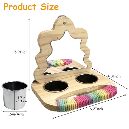 Tfwadmx Bird Parrot Wooden Feeding Cups Small Bird Feeding Dish Cups Stainless Steel Birds Bowls Food Water Bowls with Food Holder for Cockatiel Lovebirds Parakeet Macaw Finches