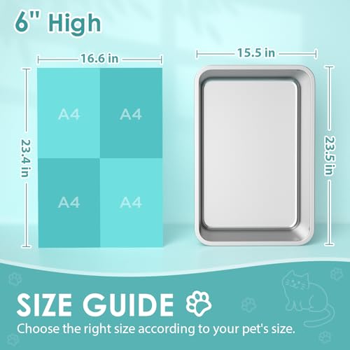 Stainless Steel Cat Litter Box, Large Metal Litter Box 23.5" Lx15.5 Wx6 H | Never Absorbs Odors,Stain Free, Rustproof, Non Stick Smooth Surface, Anti-Slip Rubber Bottom - color: 6" H, size: 23.5"L x 15.5"W