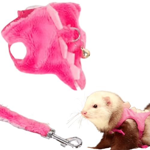 Ferret Harness and Leash Set Small Animals Vest Harness with Safe Bell Dinosaur Shaped Walking Clothes for Baby Rabbit Guinea Pig Teacup Chihuahua Mouse and Other Small Pet (Pink) - color: Pink
