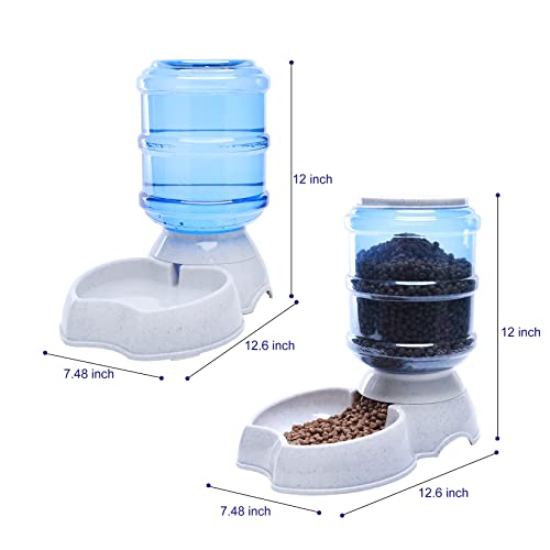 Pet Feeder and Water Food Dispenser Automatic Water Bowl for Dogs Cats, BPA-Free, Gravity Refill, Self Feeding for Small Medium Pets Puppy Kitten Rabbit - 1 Gallon 3.8L (Waterer + Feeder) - size: Waterer + Feeder