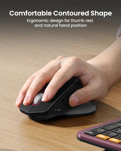 ProtoArc EKM01 Plus Wireless Ergonomic Keyboard Mouse Combo - Wine Red | Full-size Split Keyboard with Cushioned Wrist Rest, Ergonomic Mouse, 3-Device Bluetooth/2.4G, USB-C Rechargeable - color: Wine Red
