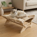 JSPYFITS Elevated Cat Bed Hammock, Raised Cat Bed with Dual-Sided Plush & Linen Cushion, Machine Washable & Breathable Cover Tool Free Easy Assembly, up to 66Lbs (Beige) - color: Chic Beige