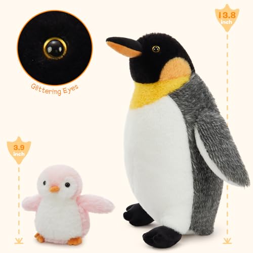 Penguin Plush with 3 Babies, 14 Inch Wind Up Stuffed Animal Set | 4Pcs Stuffed Penguin; Mother and Baby Plushies; Wind-Up Penguin Toy; Zipper Belly Storage; Christmas Birthday Gift for Kids - style: Penguin Black