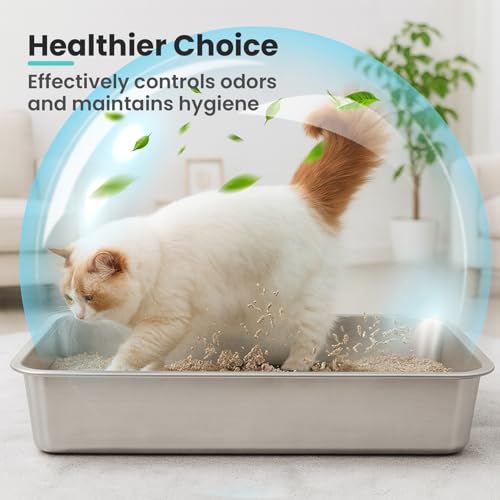 Small Stainless Steel Cat Litter Box, 15.7"x11.8"x4" | Non-Sticky, Smooth Metal Litter Box for Indoor Cats, Leak-Proof, Easy to Clean, Non-Slip, High Sided, Easy Entry - size: 15.7"x11.8"x4"