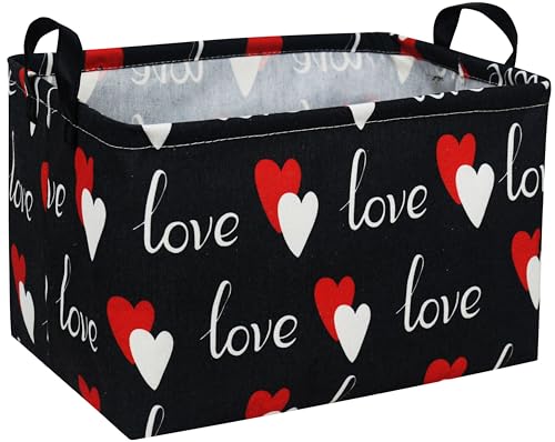 Essme Rectangular Heart Basket Gift Storage Box,Heart Storage Bins Organizer with Handles for Girls Room Decor,Basket,Shelf Basket.(Black love) - color: Black love