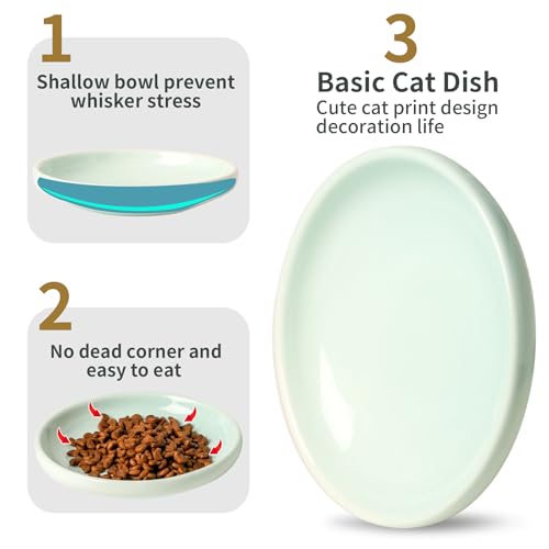 3 PCS Ceramic Cat Bowls, 5.5 in Pet Bowl Cat Dishes for Food and Water, Small Dog Dish(Blue) - color: blue