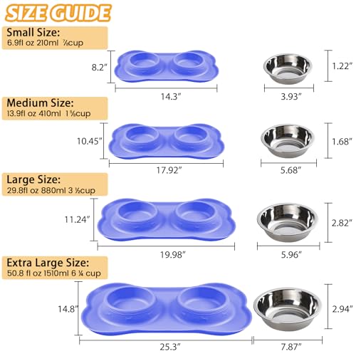 Hubulk Pet Dog Bowls 2 Stainless Steel Dog Bowl with No Spill Non-Skid Silicone Mat + Pet Food Scoop Water and Food Feeder Bowls for Feeding Small Medium Large Dogs Cats Puppies (Small, Purple) - color: Purple, size: Small