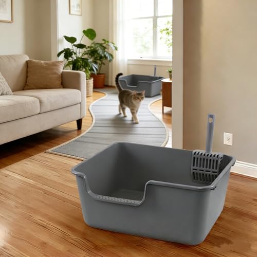 4 Packs Plastic Anti-Splashing Kitty Litter Box, Cat Litter Box High Sides, Grey
