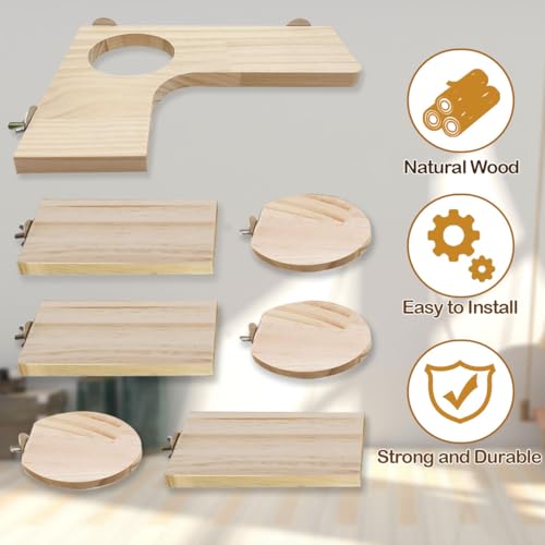 Wooden Chinchilla Cage Platforms Set 7 Pack Wood Shelves for Rat Cage Corner Ledges Small Animal Climbing Steps Standing Board for Juvenile Squirrel Gerbil Accessories - size: 7PCS
