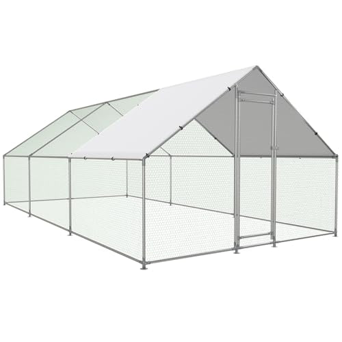 NUGRIART Large Metal Chicken Coop Walk-in Poultry Cage with Water-Resident and Anti-UV Cover Duck Rabbit Cat House Outdoor Chicken Run Pen with Spire Shaped Cage - size: 19.7’L×9.8’W×6.5’H