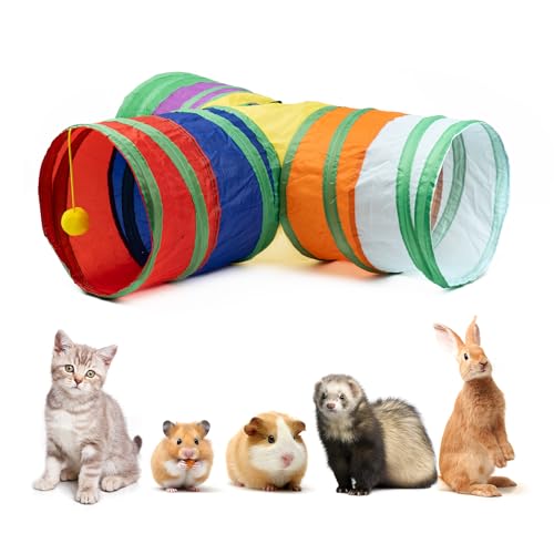 PetnBeyond Guinea Pig Tunnels, Collapsible 3 Way Play Tunnel and Tubes with Interactive Ball Toys, Small Animal Hideout, Hideaway for Guinea Pig, Chinchilla, Ferret, Rat, Hamster, Hedgehog, Bunny