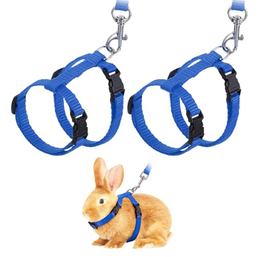 Rabbit Harness and Leash, Escape Proof Bunny Cat Leash Small Animal Harness Soft Adjustable Buckle(2Pcs, Sapphire) for Bunny Kitten Cats Puppies Walking Hiking Training - color: Sapphire